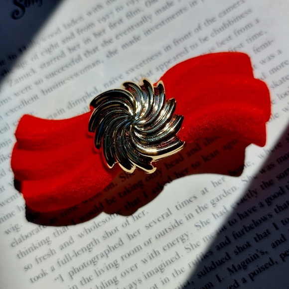 Vintage Barrette Bobby Pin Clip Paris Velvet Red Gold 1990s - Picture 6 of 10